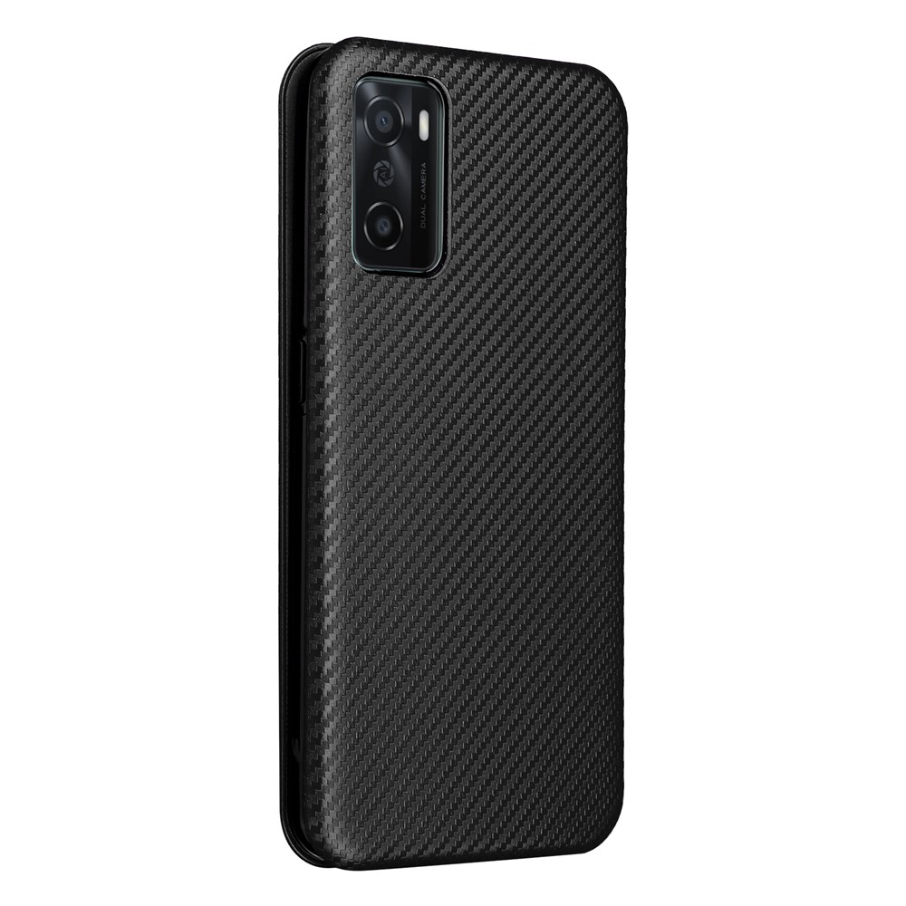 Carbon Fiber Texture PU Leather Foldable Stand Phone Case Magnetic Auto Closing Cover with Card Slot for Oppo A55s 5G (CPH2309) - Black-3