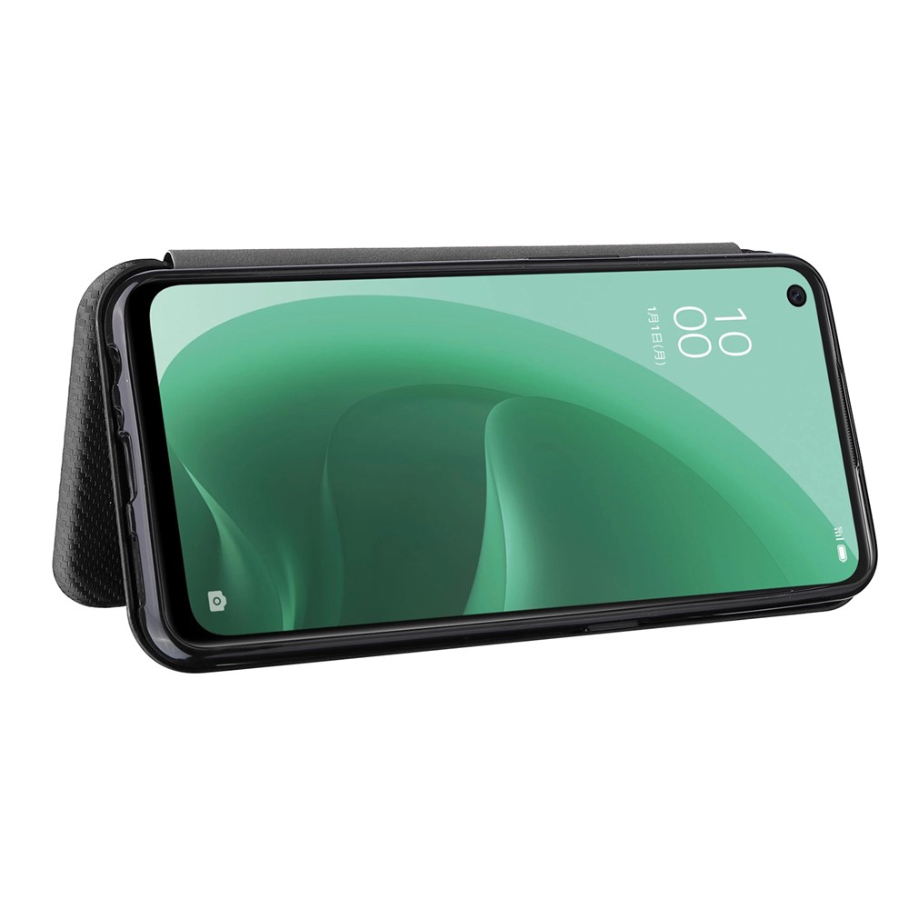Carbon Fiber Texture PU Leather Foldable Stand Phone Case Magnetic Auto Closing Cover with Card Slot for Oppo A55s 5G (CPH2309) - Black-4