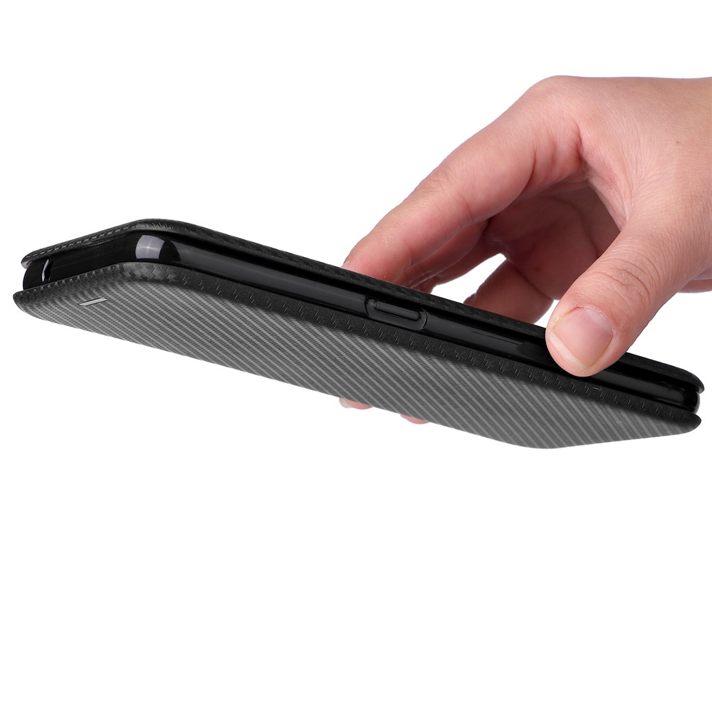 Carbon Fiber Texture PU Leather Foldable Stand Phone Case Magnetic Auto Closing Cover with Card Slot for Oppo A55s 5G (CPH2309) - Black-7