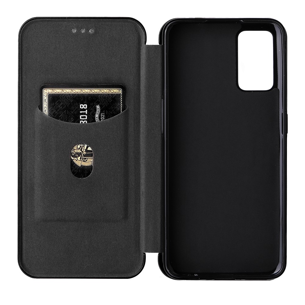 Carbon Fiber Texture PU Leather Foldable Stand Phone Case Magnetic Auto Closing Cover with Card Slot for Oppo A55s 5G (CPH2309) - Black-8