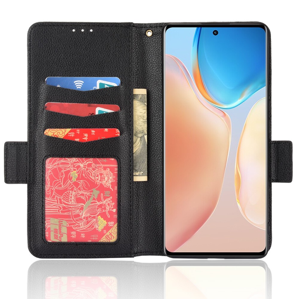 Anti-fall Side Double Magnetic Clasp Litchi Texture PU Leather Phone Cover Horizontal Stand Wallet Case for vivo X70 Pro+ - Black-4