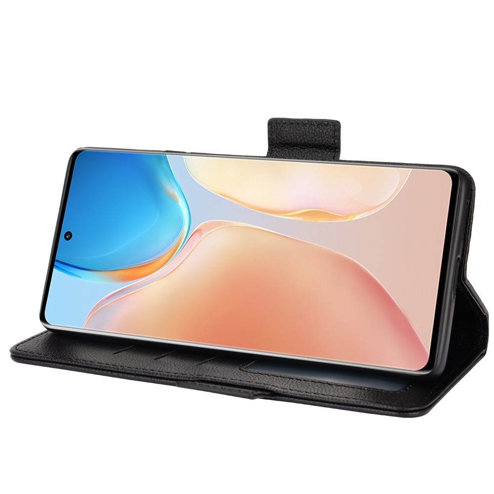 Anti-fall Side Double Magnetic Clasp Litchi Texture PU Leather Phone Cover Horizontal Stand Wallet Case for vivo X70 Pro+ - Black-5