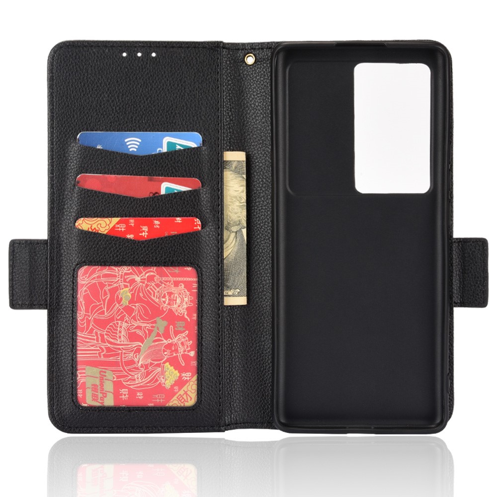 Anti-fall Side Double Magnetic Clasp Litchi Texture PU Leather Phone Cover Horizontal Stand Wallet Case for vivo X70 Pro+ - Black-6