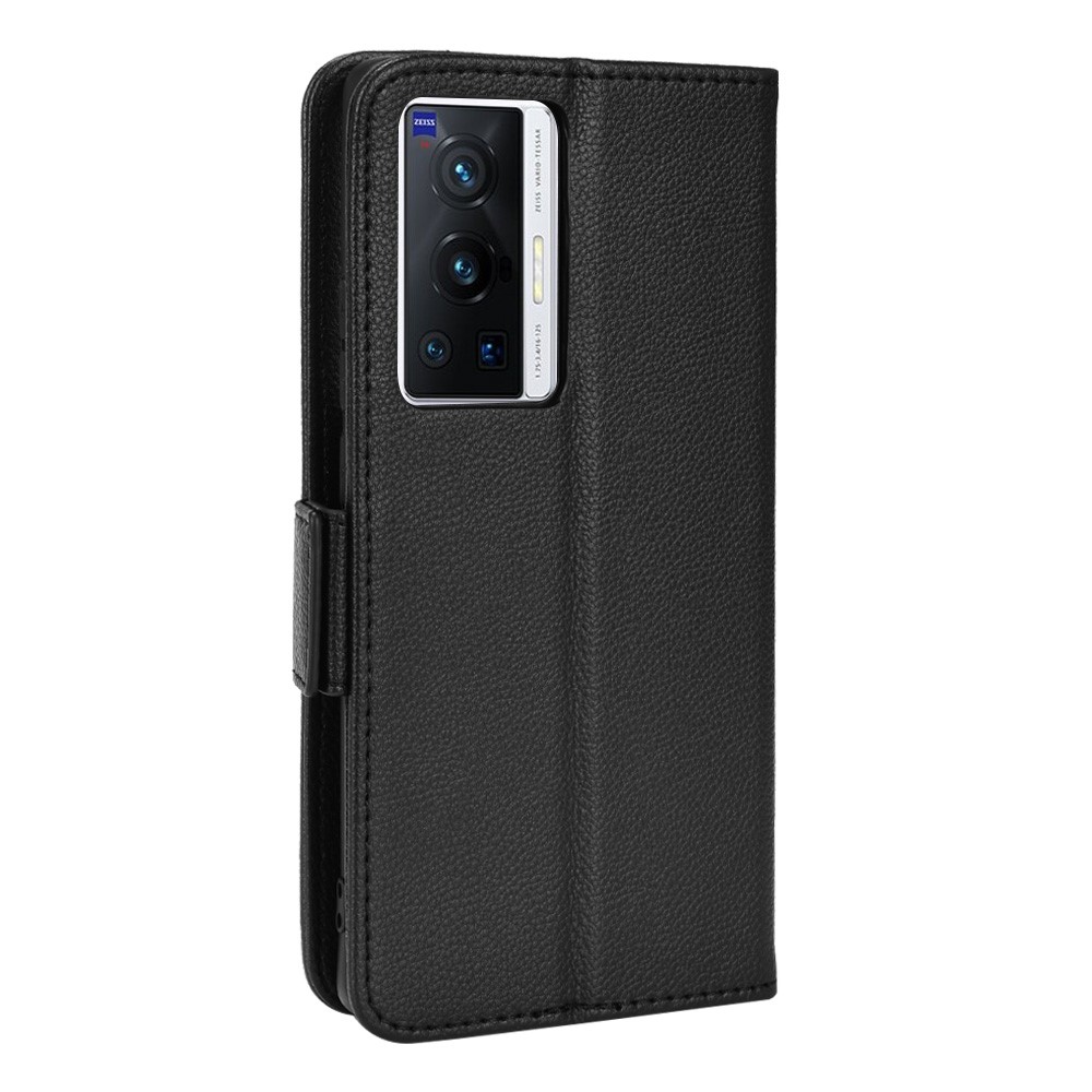 Side Double Magnetic Clasp Litchi Texture PU Leather Phone Cover Horizontal Stand Wallet Case for vivo X70 Pro - Black-3