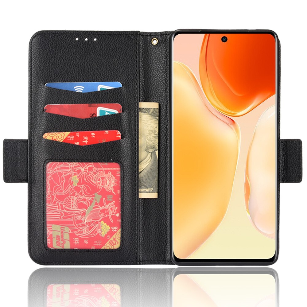 Side Double Magnetic Clasp Litchi Texture PU Leather Phone Cover Horizontal Stand Wallet Case for vivo X70 Pro - Black-4