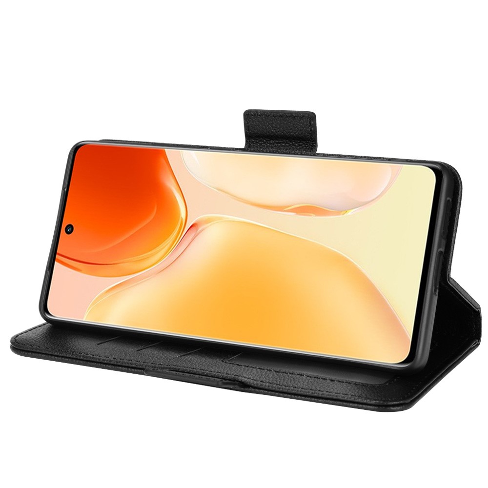 Side Double Magnetic Clasp Litchi Texture PU Leather Phone Cover Horizontal Stand Wallet Case for vivo X70 Pro - Black-5