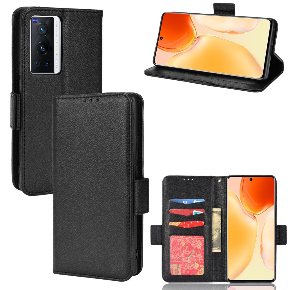 Side Double Magnetic Clasp Litchi Texture PU Leather Phone Cover Horizontal Stand Wallet Case for vivo X70 Pro - Black-7