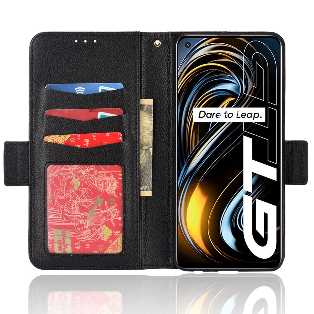 Litchi Texture PU Leather Shockproof Phone Cover Horizontal Stand Wallet Case for Realme GT Neo2T/GT 5G/GT Neo 5G/Q3 Pro 5G - Black-4