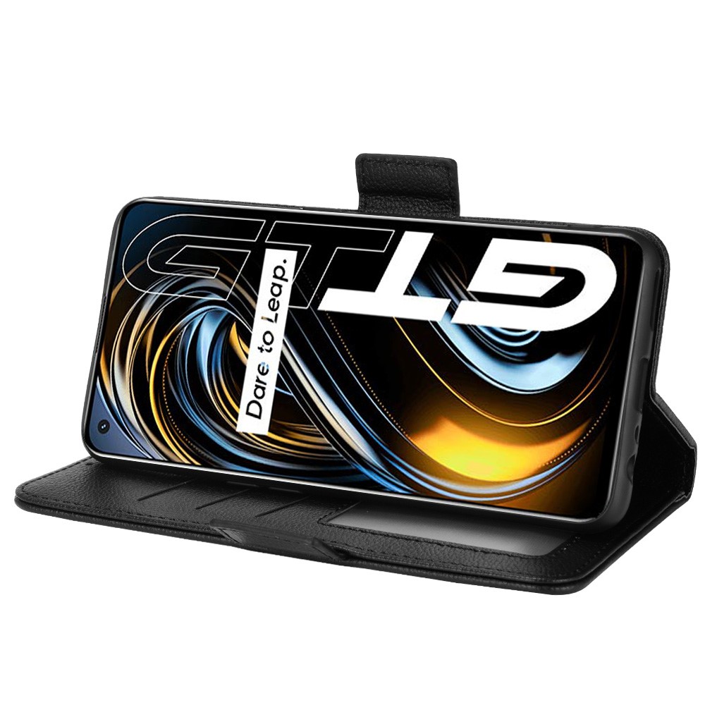 Litchi Texture PU Leather Shockproof Phone Cover Horizontal Stand Wallet Case for Realme GT Neo2T/GT 5G/GT Neo 5G/Q3 Pro 5G - Black-5