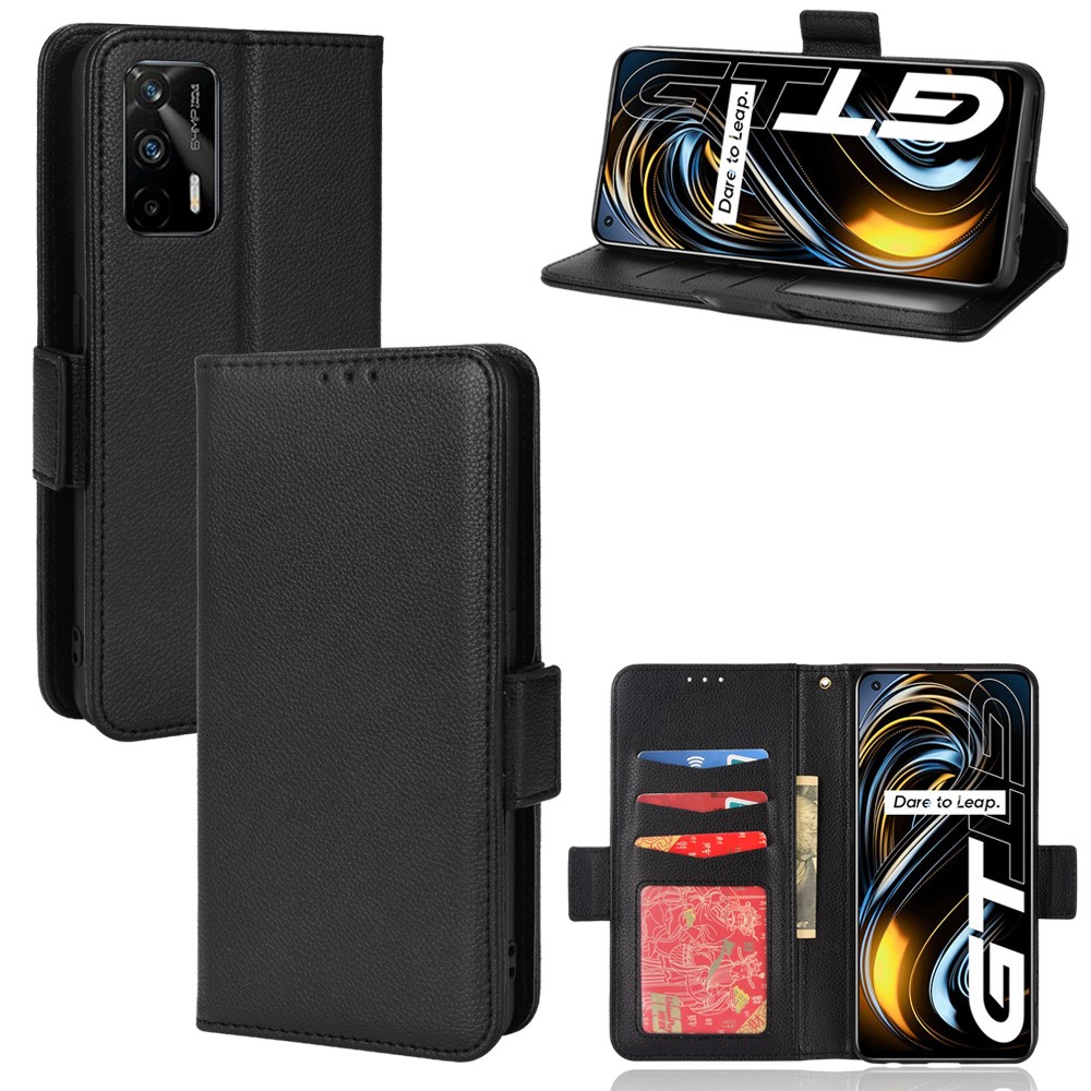 Litchi Texture PU Leather Shockproof Phone Cover Horizontal Stand Wallet Case for Realme GT Neo2T/GT 5G/GT Neo 5G/Q3 Pro 5G - Black-7