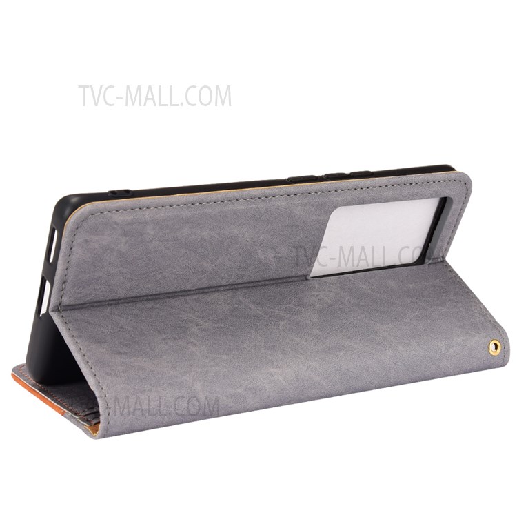 Auto-absorbed Magnetic Color Splicing Design PU Leather Phone Protective Case Wallet Stand Cover for vivo X70 Pro+ - Grey-5