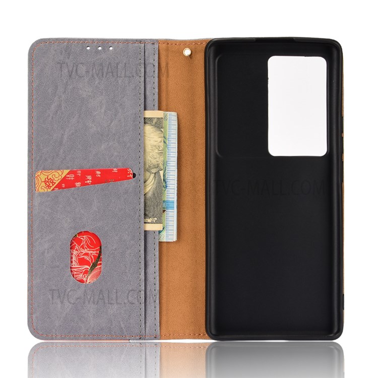 Auto-absorbed Magnetic Color Splicing Design PU Leather Phone Protective Case Wallet Stand Cover for vivo X70 Pro+ - Grey-6