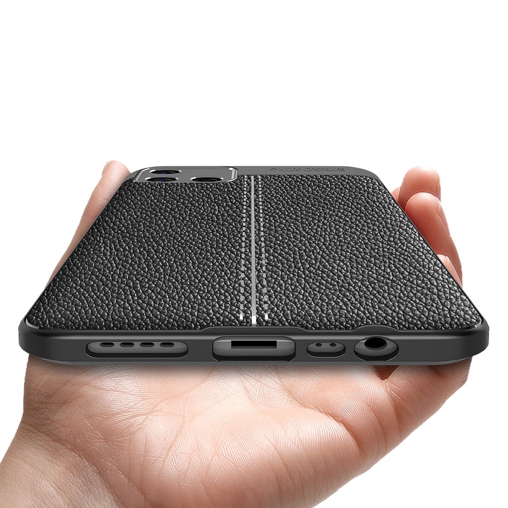 Slim Shock-Absorption Flexible TPU Litchi Texture Anti-Fingerprint Case for Oppo A16K - Black-6