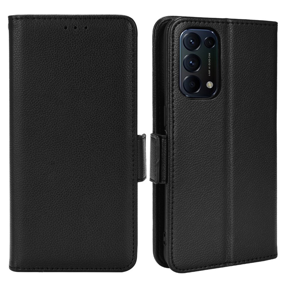 PU Peth + TPU Telefono Funzione Del Portafoglio Funzione di Texture Litchi Shell Per Oppo Reno5 4G/5G/Reno5 K/trova X3 Lite - Nero