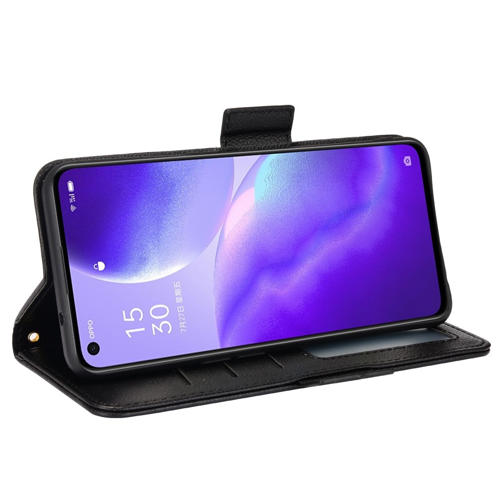 PU Peth + TPU Telefono Funzione Del Portafoglio Funzione di Texture Litchi Shell Per Oppo Reno5 4G/5G/Reno5 K/trova X3 Lite - Nero