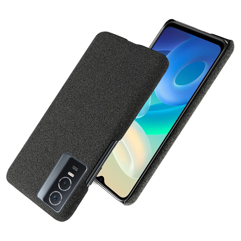 Soft Cloth Coated Hard PC Shockproof Non-Slip Protective Phone Case for vivo Y76 5G / Y76s - Black-2