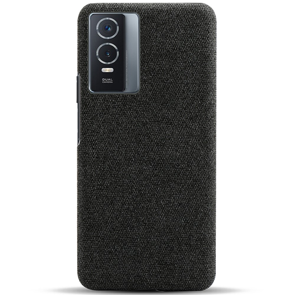 Soft Cloth Coated Hard PC Shockproof Non-Slip Protective Phone Case for vivo Y76 5G / Y76s - Black-3