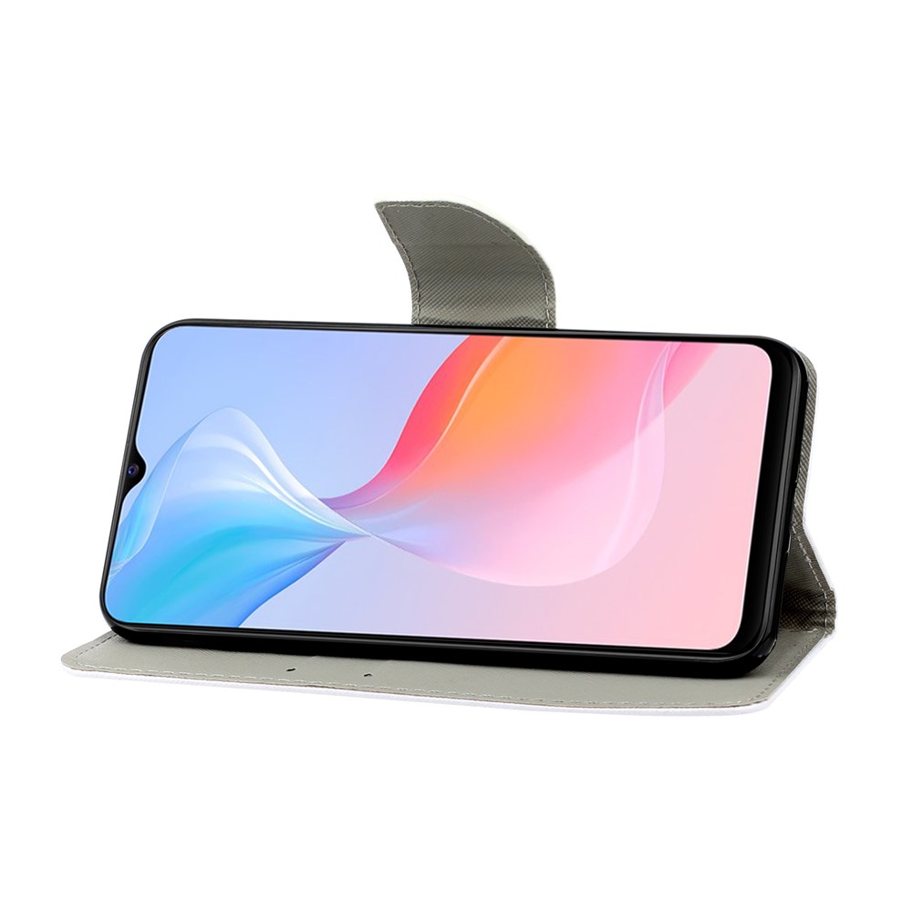 Magnetic Clasp Stylish Pattern Printing Cross Texture Anti-fall Leather Wallet Cover Stand Case with Strap for vivo Y21/Y21s/Y33s - Beautiful Girl-4
