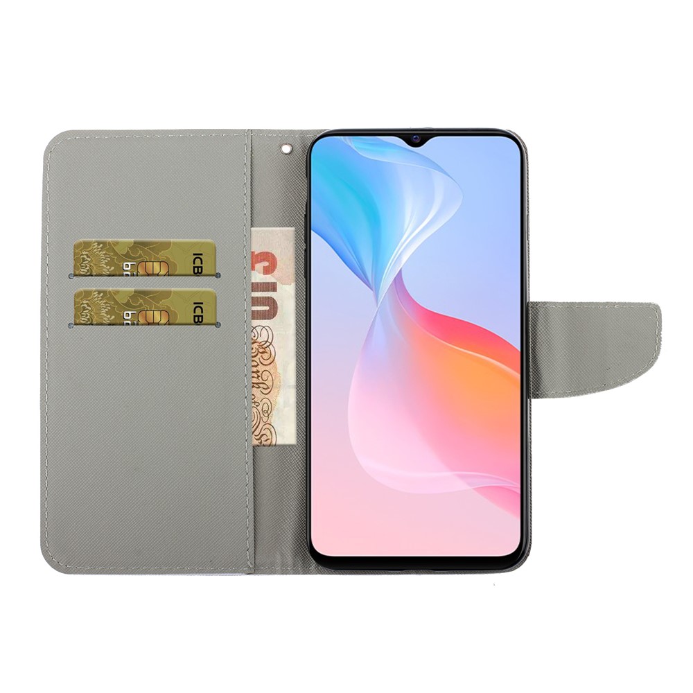 Magnetic Clasp Stylish Pattern Printing Cross Texture Anti-fall Leather Wallet Cover Stand Case with Strap for vivo Y21/Y21s/Y33s - Beautiful Girl-5
