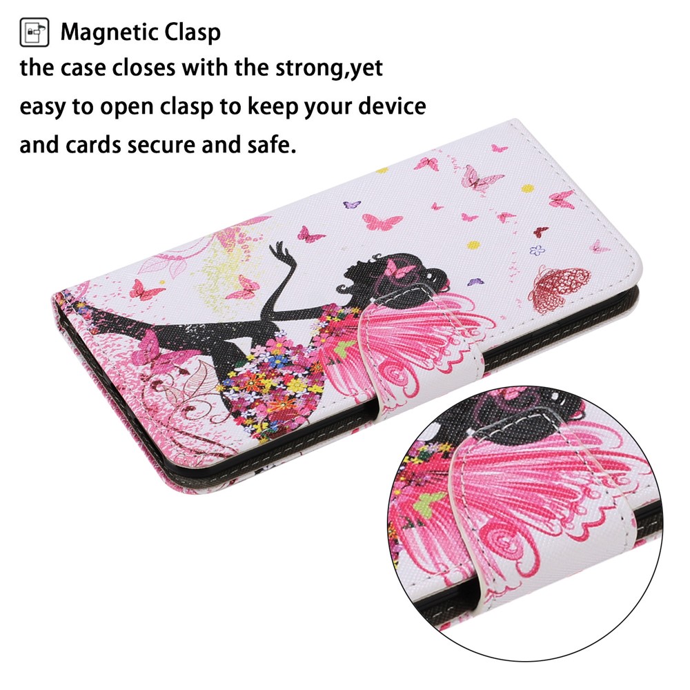 Magnetic Clasp Stylish Pattern Printing Cross Texture Anti-fall Leather Wallet Cover Stand Case with Strap for vivo Y21/Y21s/Y33s - Beautiful Girl-6