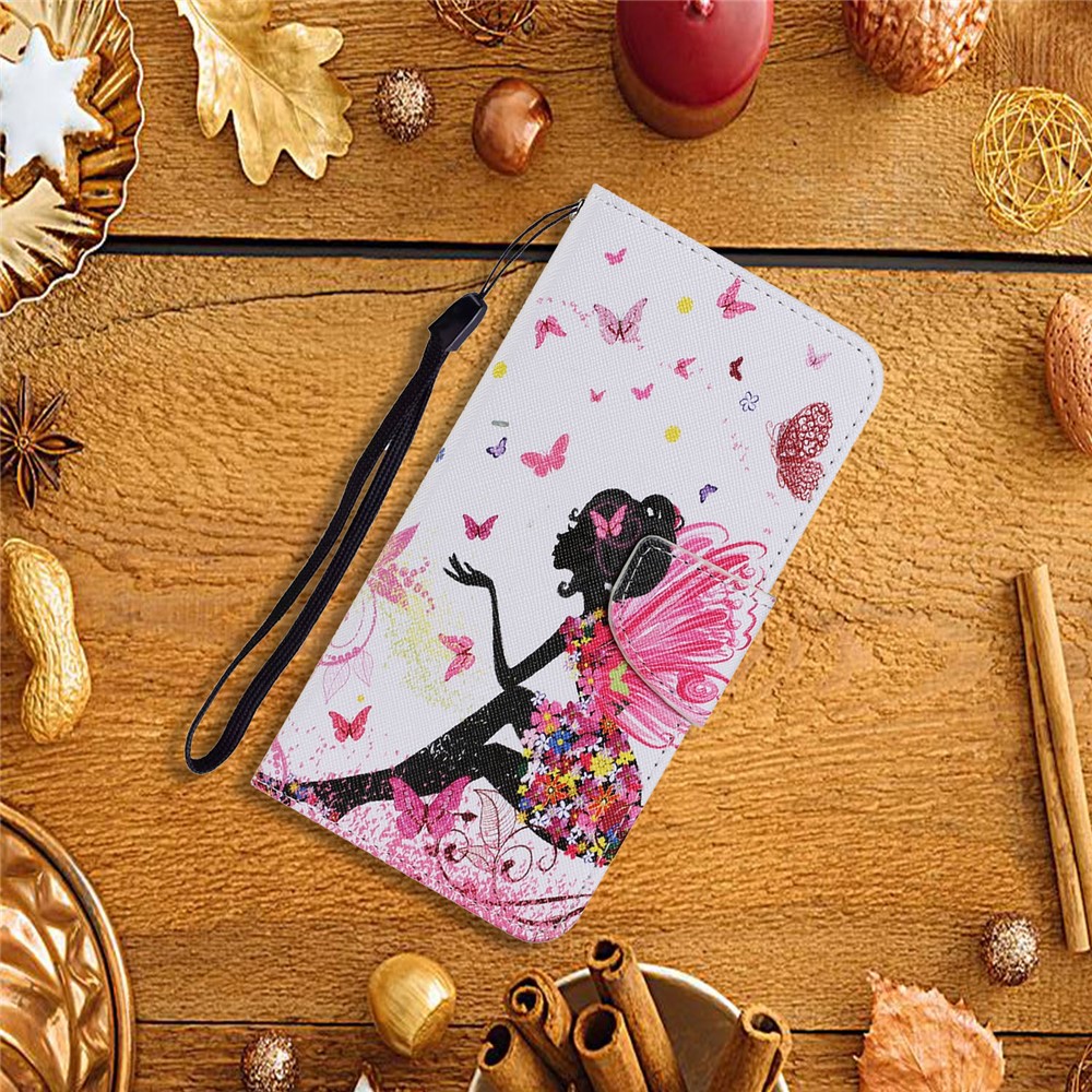 Magnetic Clasp Stylish Pattern Printing Cross Texture Anti-fall Leather Wallet Cover Stand Case with Strap for vivo Y21/Y21s/Y33s - Beautiful Girl-8