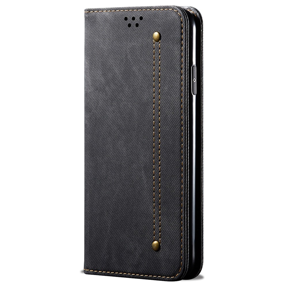 Jeans Cloth Texture Well-protected PU Leather Flip Case Wallet Stand TPU Inner Shell Phone Cover for Realme C21Y/C25Y - Black-2