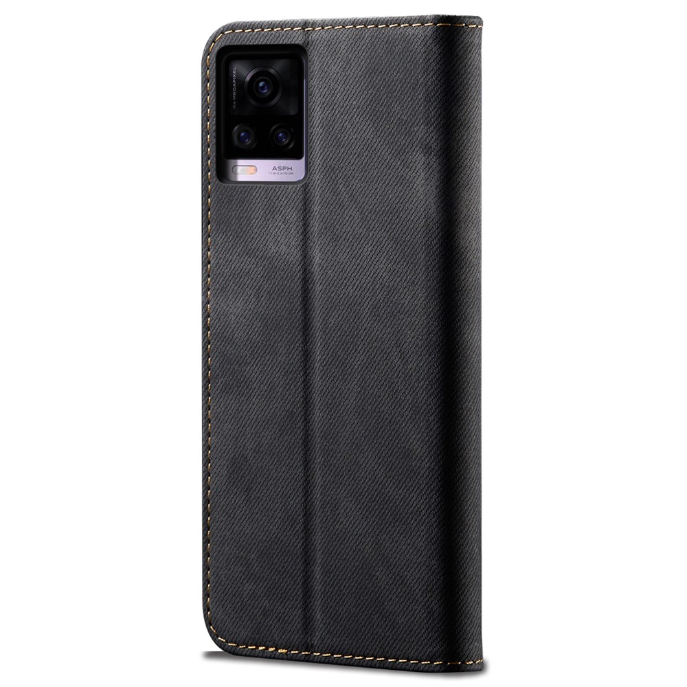 Jeans Cloth Texture Well-protected PU Leather Flip Case Wallet Stand TPU Inner Shell Phone Cover for Realme C21Y/C25Y - Black-3