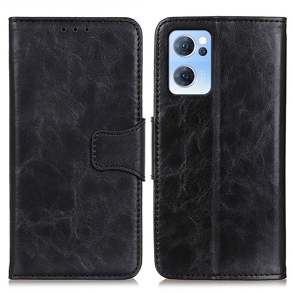 Scratch-resistant Drop-proof Crazy Horse Texture Split Leather + TPU Phone Cover Stand Case with Wallet for Oppo Reno7 5G - Black-1