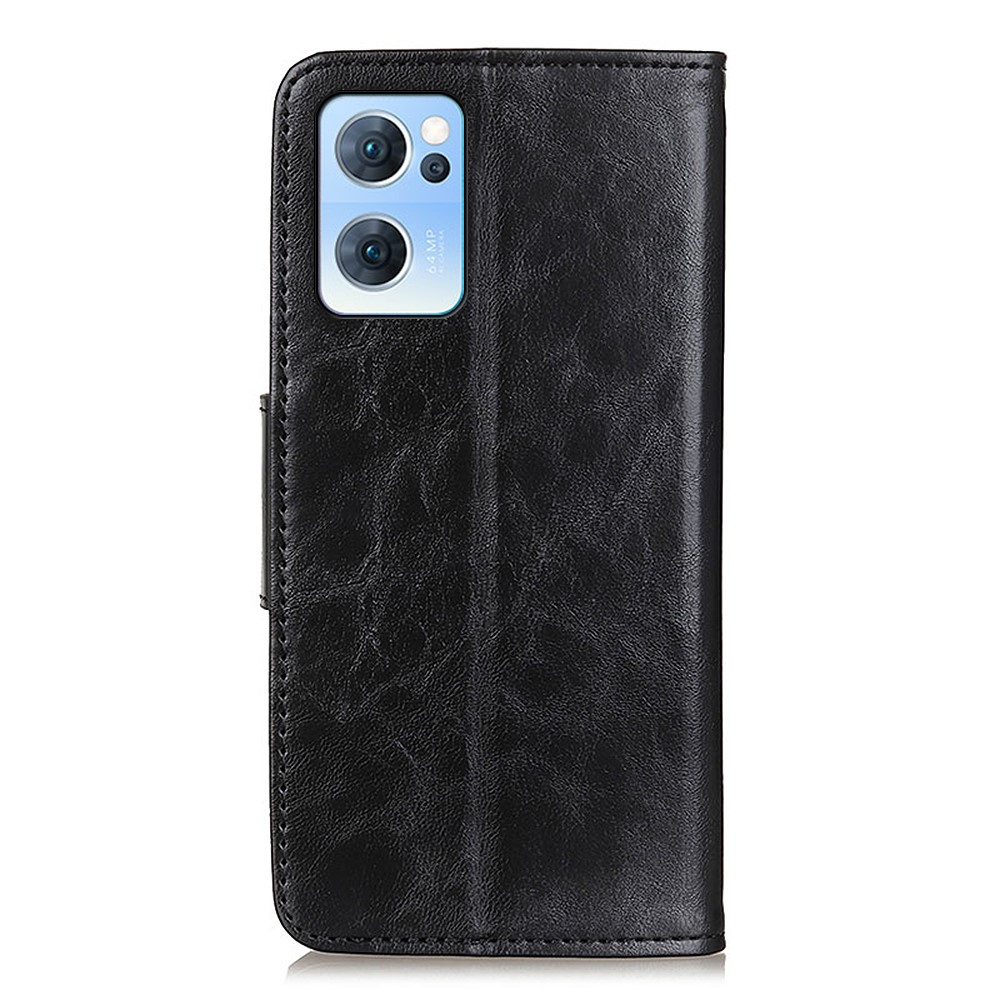 Scratch-resistant Drop-proof Crazy Horse Texture Split Leather + TPU Phone Cover Stand Case with Wallet for Oppo Reno7 5G - Black-3