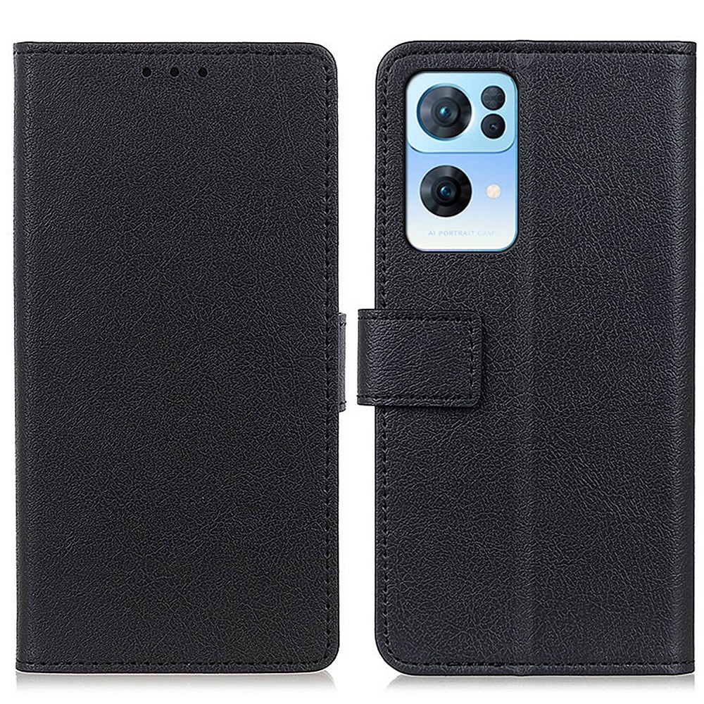 Flip Book Stand PU Leather Case Magnetic Closure TPU Inner Wallet Phone Cover for Oppo Reno7 Pro 5G - Black-1