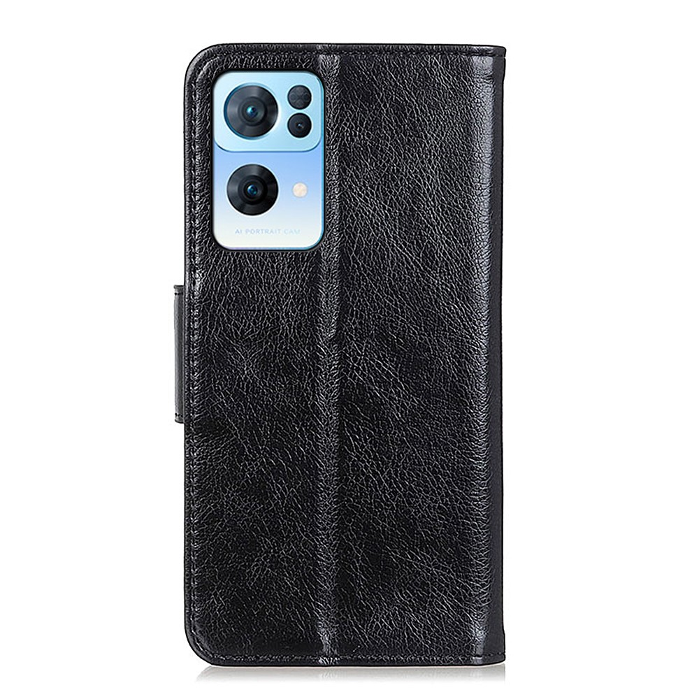 Well-protected Nappa Texture Split Leather Cover + TPU Case Shockproof Stand Wallet Protector for Oppo Reno7 Pro 5G - Black-3