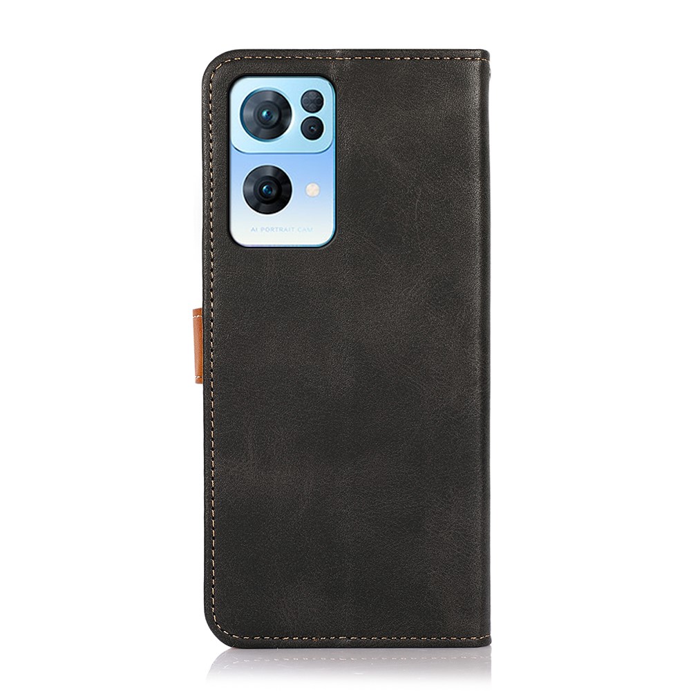 KHAZNEH Anti-drop Magnetic Golden Clasp Bi-color Stylish Stand PU Leather + TPU Case Cover with Wallet for Oppo Reno7 Pro 5G - Black-3