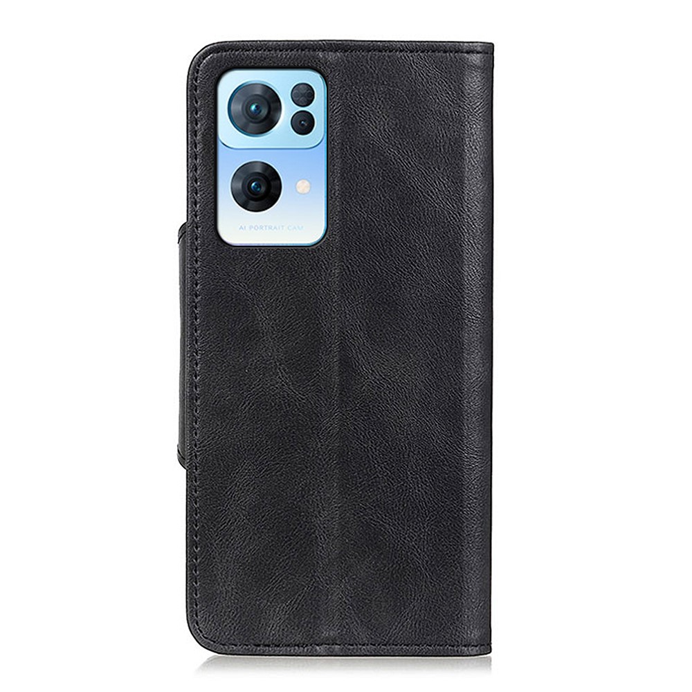 Brass Buckle Anti-fall Anti-scratch Magnetic Clasp PU Leather + TPU Stand Wallet Flip Phone Case for Oppo Reno7 Pro 5G - Black-3
