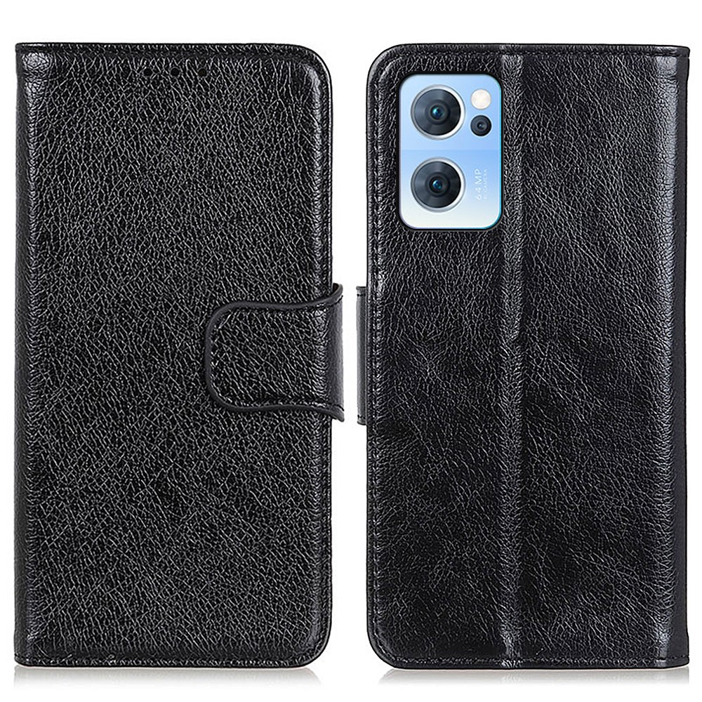 Dual-sided Magnetic Clasp Nappa Texture Split Leather Cover + TPU Case Stand Wallet Cover for Oppo Reno7 5G - Black-1