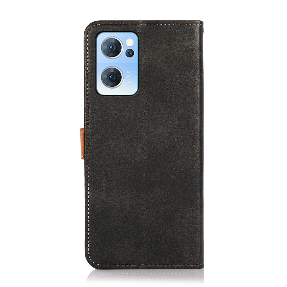 KHAZNEH Anti-fall Magnetic Golden Clasp Wallet Stand PU Leather + TPU Case Protective Cover for Oppo Reno7 5G - Black-3