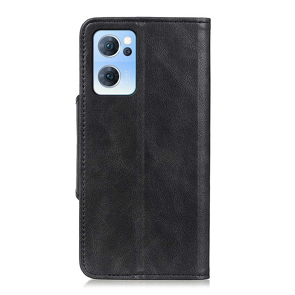 Brass Buckle Shockproof Magnetic Clasp PU Leather + TPU Stand Flip Wallet Phone Case Shell for Oppo Reno7 5G - Black-3