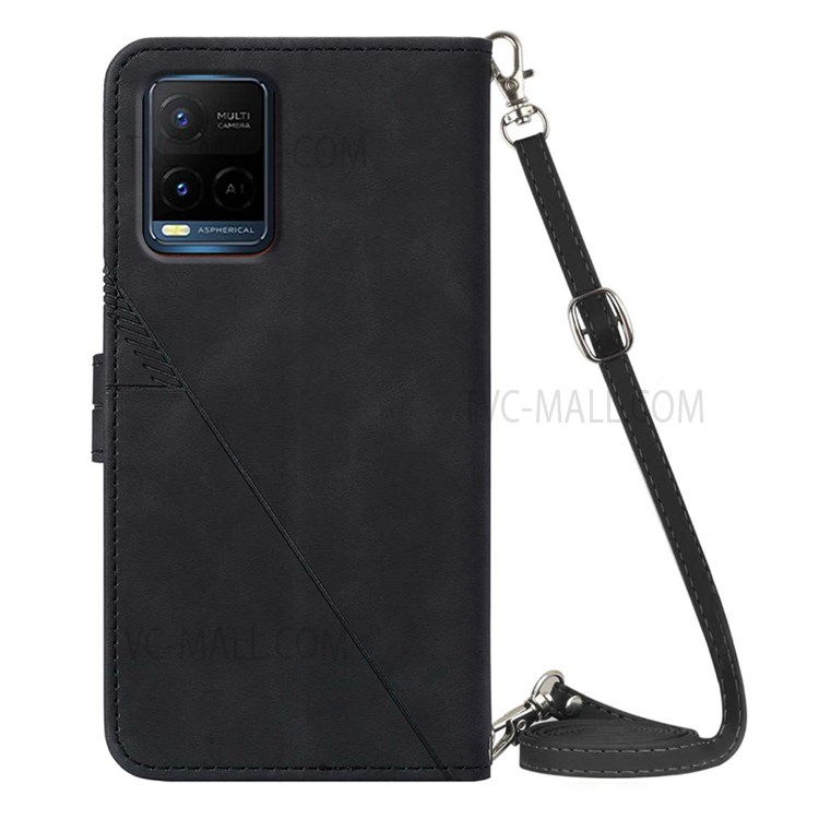 PB2-1 Series Business Imprinted PU Leather Phone Protector Scratch-proof Wallet Stand Phone Case with Shoulder Strap for vivo Y33s/Y21s/Y21 - Black-3
