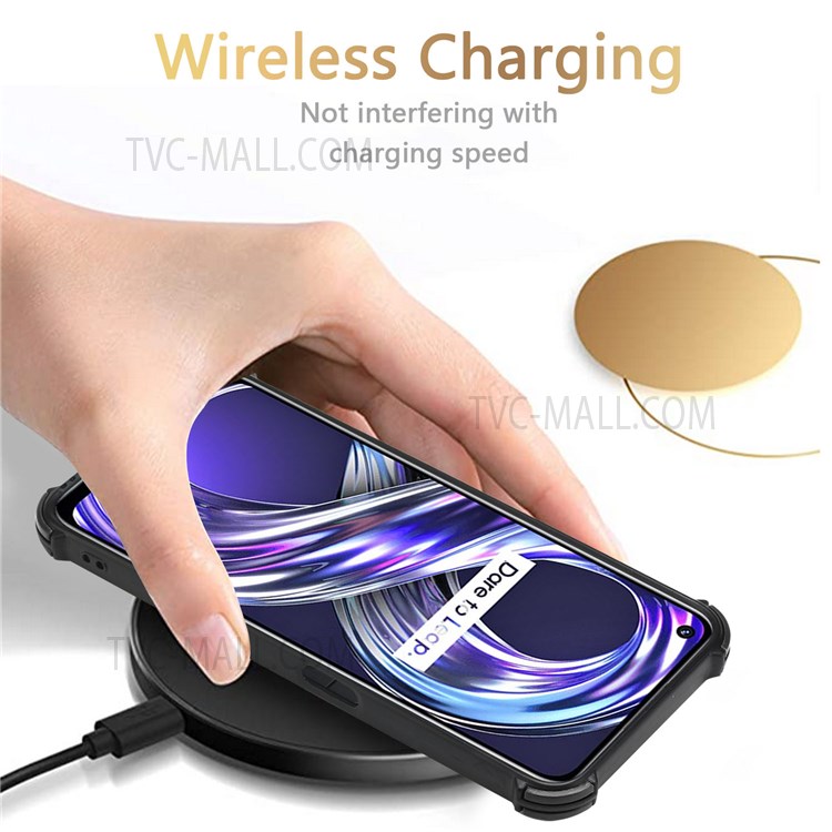 TA1 Series Enhanced Four Corner Card Slot Cover Kickstand PU Leather Coated TPU Phone Case Support Wireless Charging for Realme 8i - Black-3