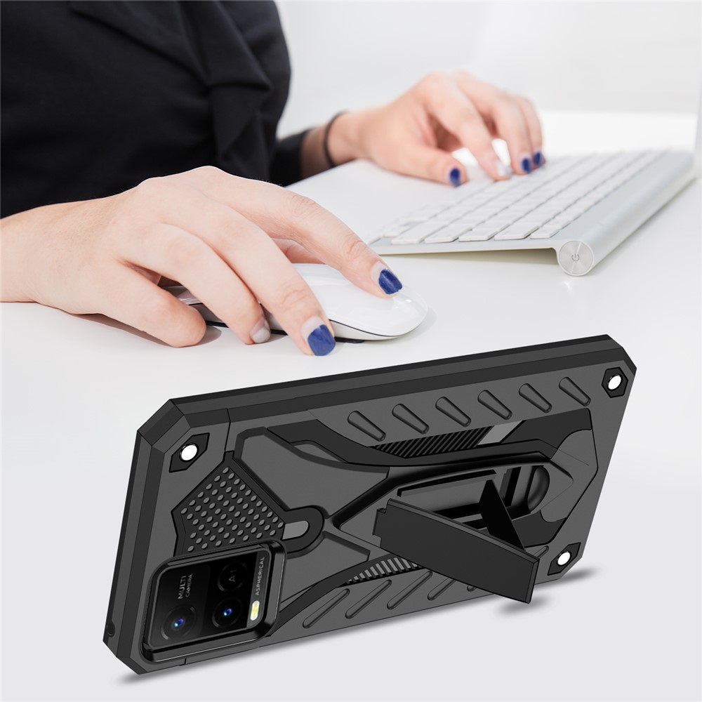 Phantom Knight Series Hard PC + Soft TPU Shockproof Phone Case Shell with Kickstand for vivo Y21 / vivo Y33s - Black-4
