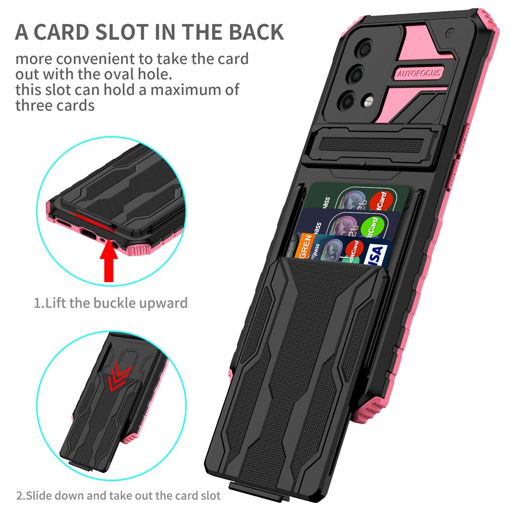 Hard PC and Soft TPU Protective Phone Cover Kickstand Detachable Card Holder Design Phone Case for Oppo F19 / A74 4G - Pink-2