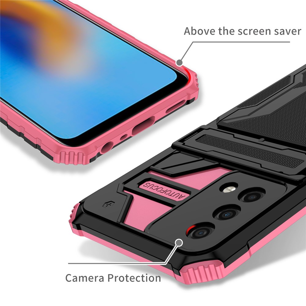Hard PC and Soft TPU Protective Phone Cover Kickstand Detachable Card Holder Design Phone Case for Oppo F19 / A74 4G - Pink-4