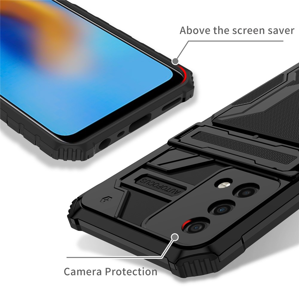 Hard PC and Soft TPU Protective Phone Cover Kickstand Detachable Card Holder Design Phone Case for Oppo F19 / A74 4G - Black-4