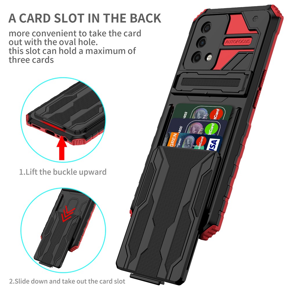 Hard PC and Soft TPU Protective Phone Cover Kickstand Detachable Card Holder Design Phone Case for Oppo F19 / A74 4G - Red-2