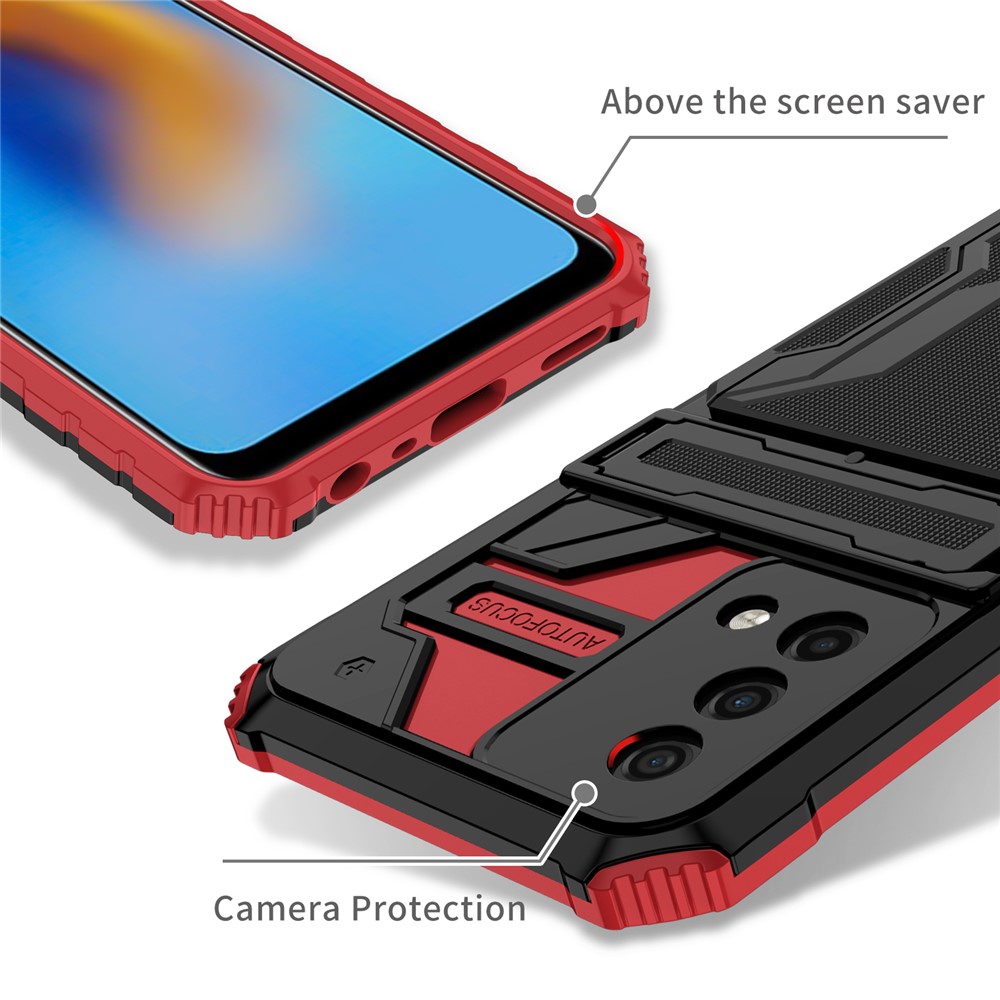 Hard PC and Soft TPU Protective Phone Cover Kickstand Detachable Card Holder Design Phone Case for Oppo F19 / A74 4G - Red-4