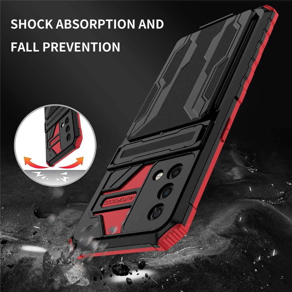 Hard PC and Soft TPU Protective Phone Cover Kickstand Detachable Card Holder Design Phone Case for Oppo F19 / A74 4G - Red-6