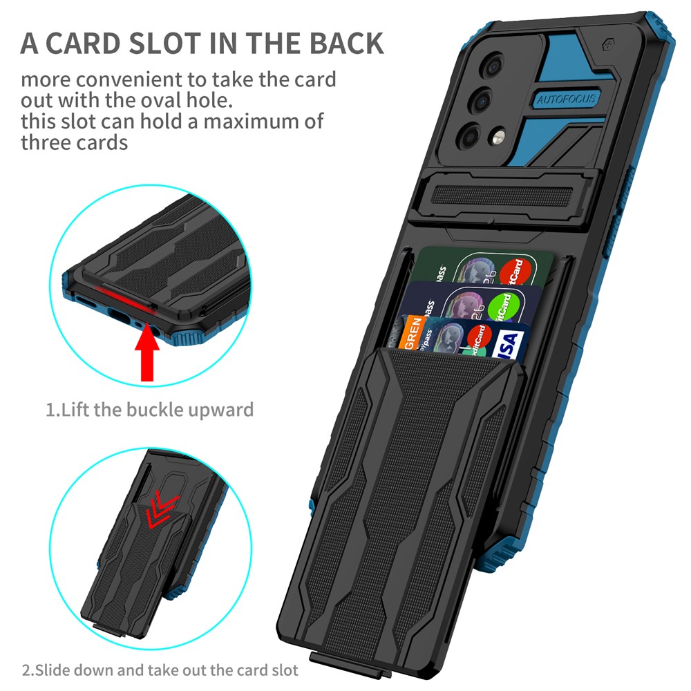 Hard PC and Soft TPU Protective Phone Cover Kickstand Detachable Card Holder Design Phone Case for Oppo F19 / A74 4G - Blue-2