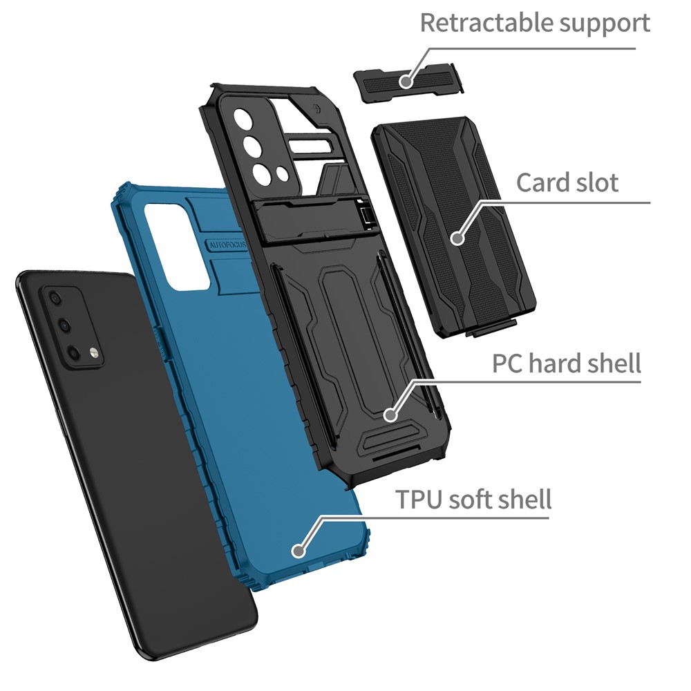 Hard PC and Soft TPU Protective Phone Cover Kickstand Detachable Card Holder Design Phone Case for Oppo F19 / A74 4G - Blue-3
