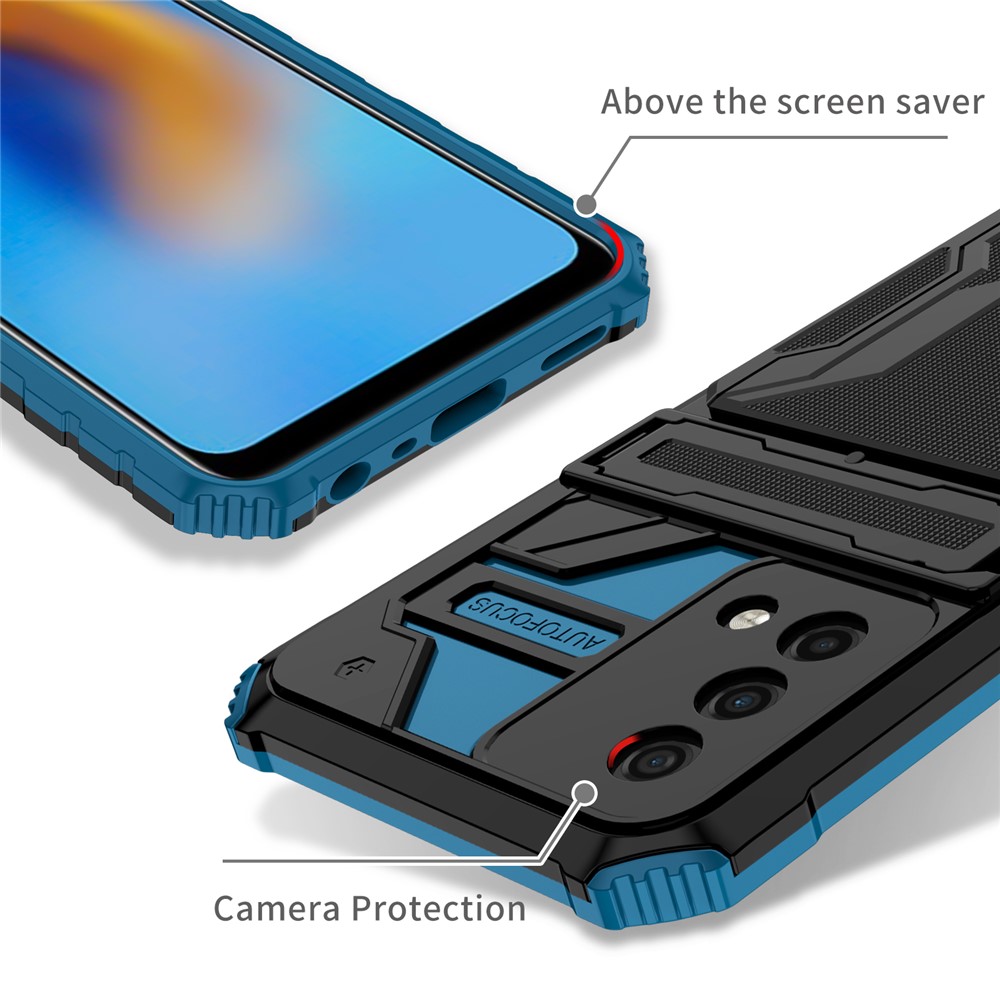 Hard PC and Soft TPU Protective Phone Cover Kickstand Detachable Card Holder Design Phone Case for Oppo F19 / A74 4G - Blue-4
