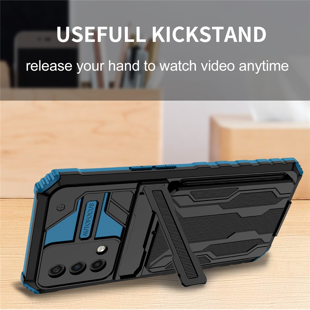 Hard PC and Soft TPU Protective Phone Cover Kickstand Detachable Card Holder Design Phone Case for Oppo F19 / A74 4G - Blue-7