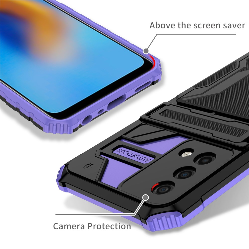 Hard PC and Soft TPU Protective Phone Cover Kickstand Detachable Card Holder Design Phone Case for Oppo F19 / A74 4G - Purple-4